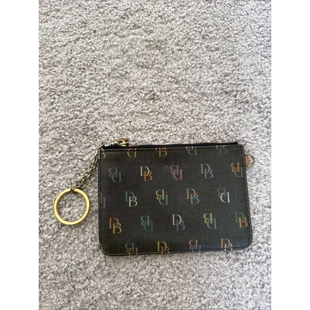 Dooney & Bourke Rainbow Monogram and Zipper Signature Coin Purse Key Pink Heart